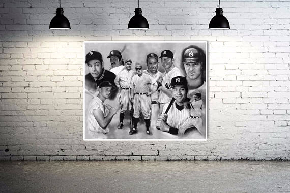 YANKEE GREATS Canvas Art Print w/Yankees Hall of Famers, Mantle, Ruth, JETER, - Image 2