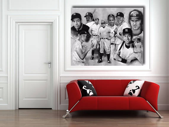 YANKEE GREATS Canvas Art Print w/Yankees Hall of Famers, Mantle, Ruth, JETER,