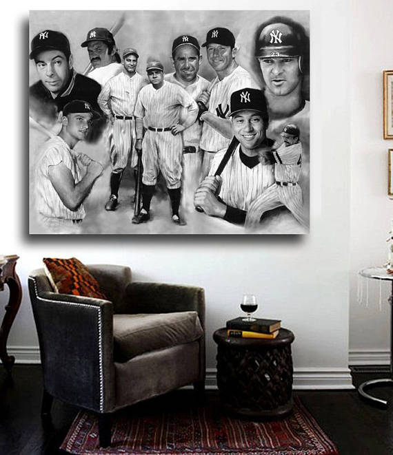 YANKEE GREATS Canvas Art Print w/Yankees Hall of Famers, Mantle, Ruth, JETER, - Image 4