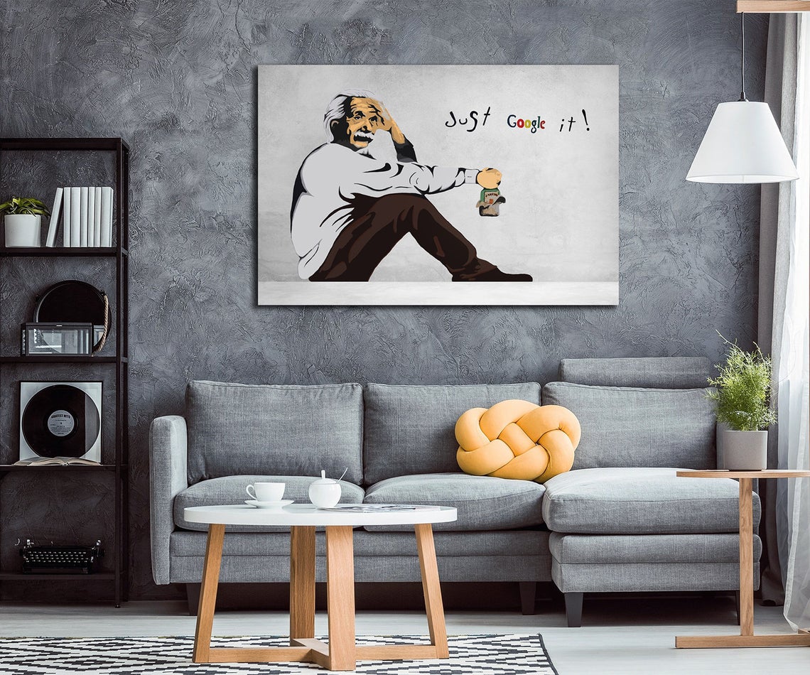 Banksy Street Art Newest Print -Einstein Just Google it Banksy Graffiti 36x24 Ready to Hang - Image 2