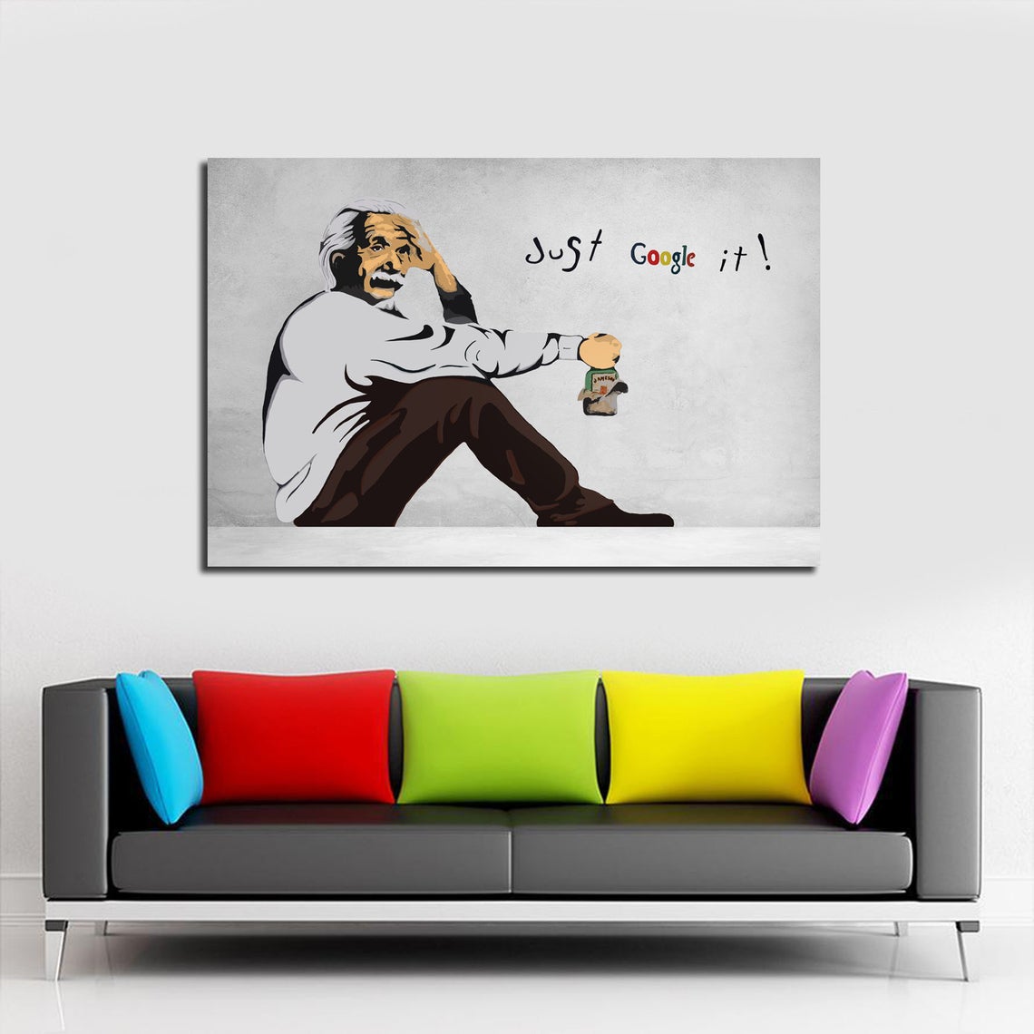 Banksy Street Art Newest Print -Einstein Just Google it Banksy Graffiti 36x24 Ready to Hang