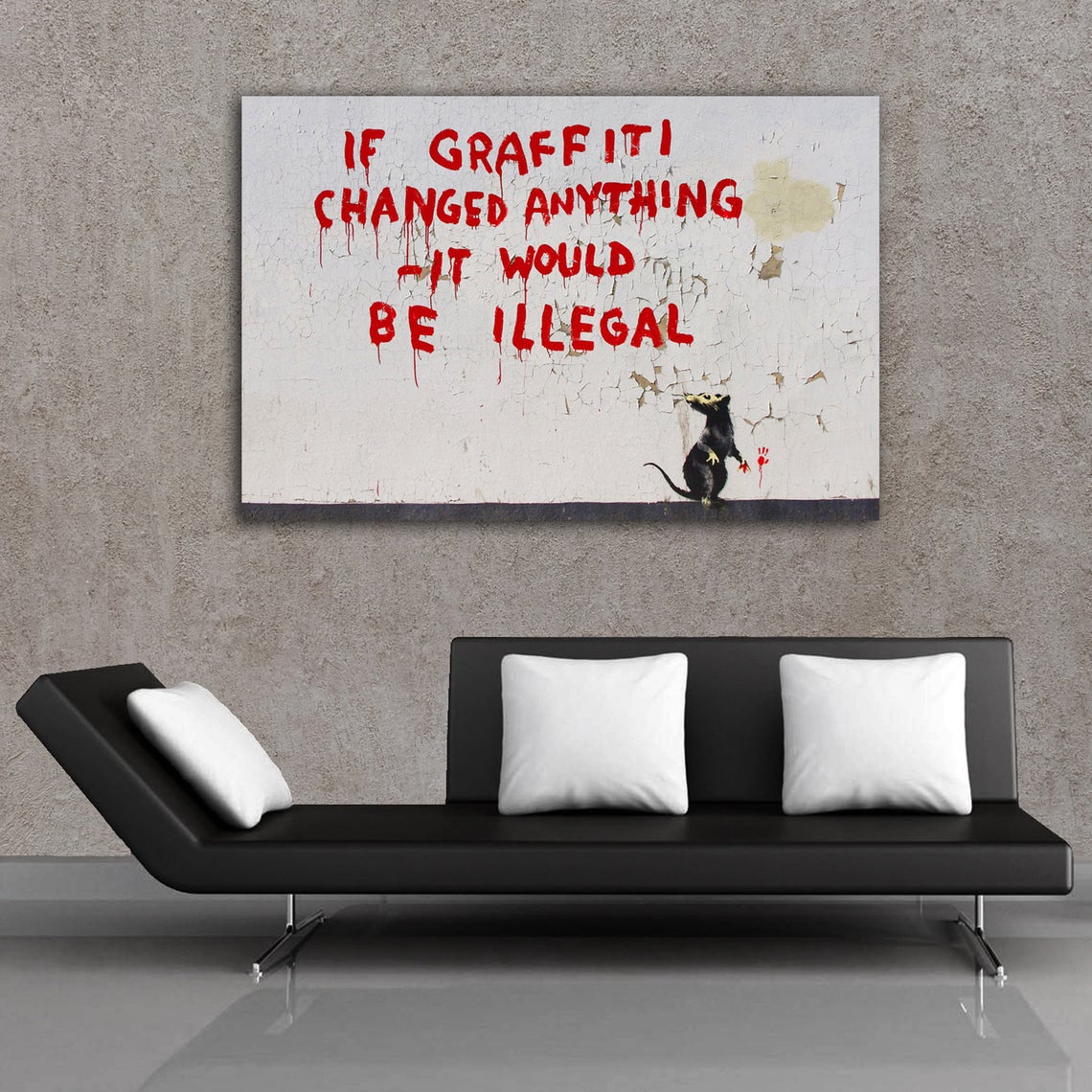 Banksy "If Graffiti Changed anything it would be Illegal" 36x24 Ready to hang Canvas Graffiti wall