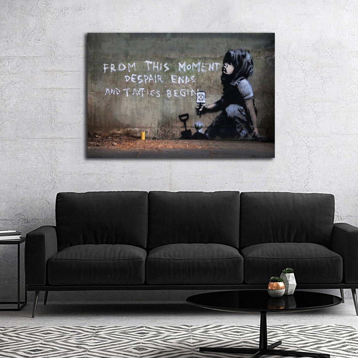 Banksy Despair - 36x24 Ready to Hang Canvas Print Collage Graffiti NYC