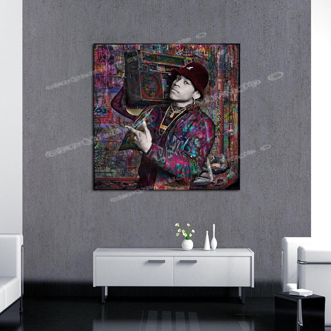 New LL cool J " I Can't Live without my Radio" Original art by Memento 30x30 Ready to Hang Canvas Print-Graffiti -Boombox-Hip Hop Legend - Image 4