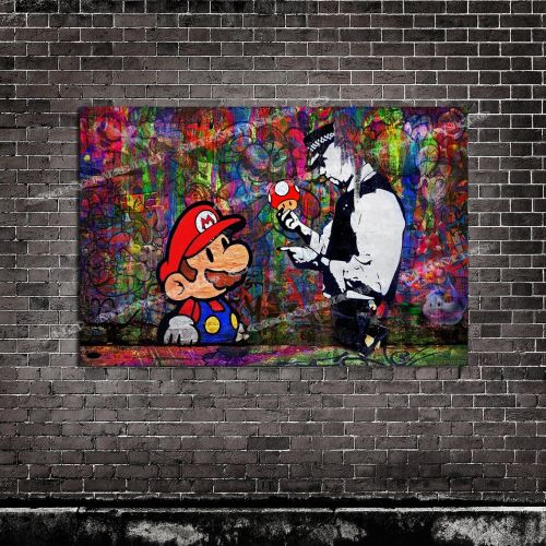 Super Mushroom World Banksy/Memento Original 36x24 Ready to Hang Canvas-Original Art by Memento