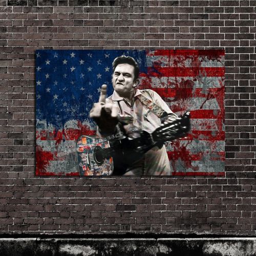 NEW Johnny Cash "American Patriot" Graffiti Original art by Memento -36x24 Ready to Hang Canvas Print - America - Cash Middle Finger