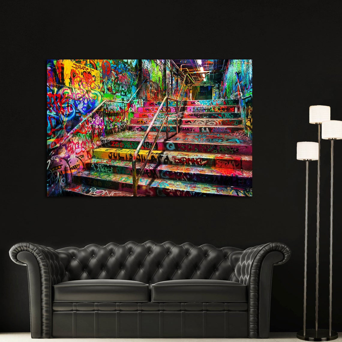 New Amazing Graffiti Stairs 36x24 Ready to hang High quality Canvas -Street art- Graf -Graffiti art - Image 4