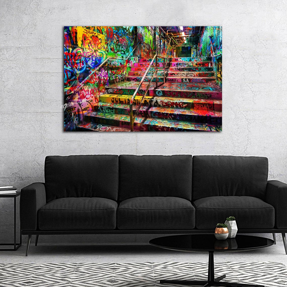 New Amazing Graffiti Stairs 36x24 Ready to hang High quality Canvas -Street art- Graf -Graffiti art - Image 3