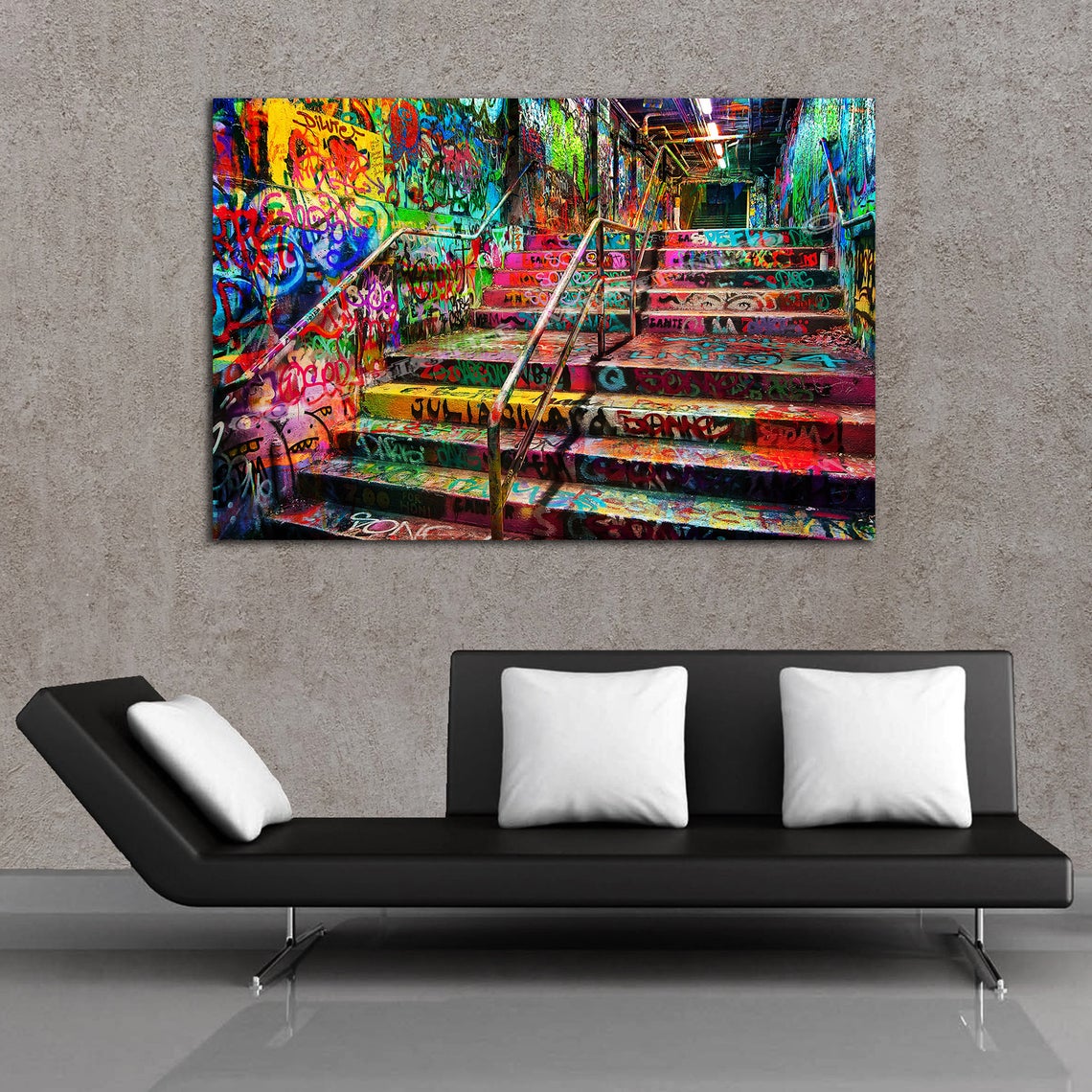 New Amazing Graffiti Stairs 36x24 Ready to hang High quality Canvas -Street art- Graf -Graffiti art - Image 2