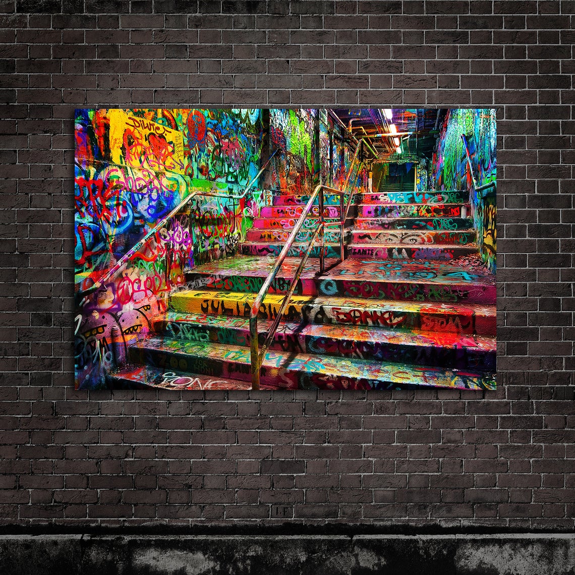 New Amazing Graffiti Stairs 36x24 Ready to hang High quality Canvas -Street art- Graf -Graffiti art
