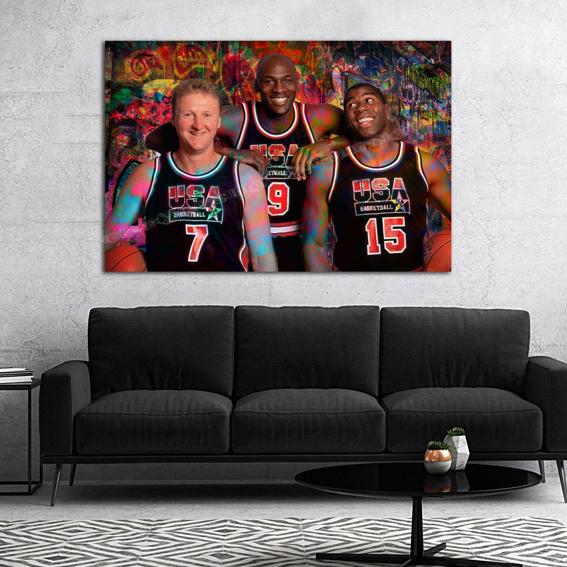 Michael Jordan #23 Magic Johnson #15 Larry bird #7 "Team USA" Original graffiti art by Memento - Ready to Hang High quality Canvas - Image 3