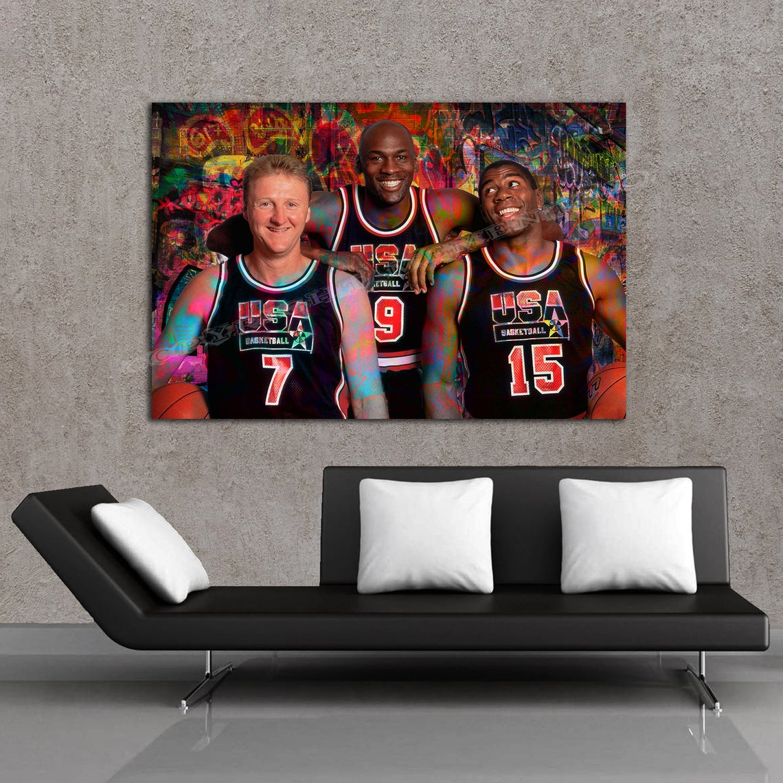 Michael Jordan #23 Magic Johnson #15 Larry bird #7 "Team USA" Original graffiti art by Memento - Ready to Hang High quality Canvas - Image 2